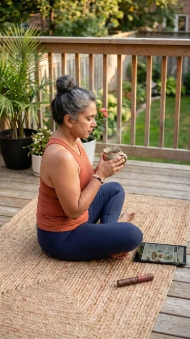 Cliente usando Cuerpo Conectado durante un momento de té